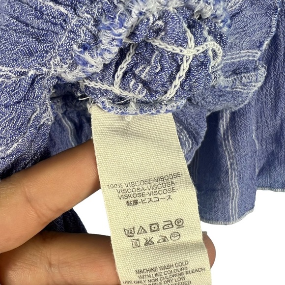 Free People Smock Around Striped Top Off Shoulder Cropped Ruffle Size M Blue - Picture 5 of 8